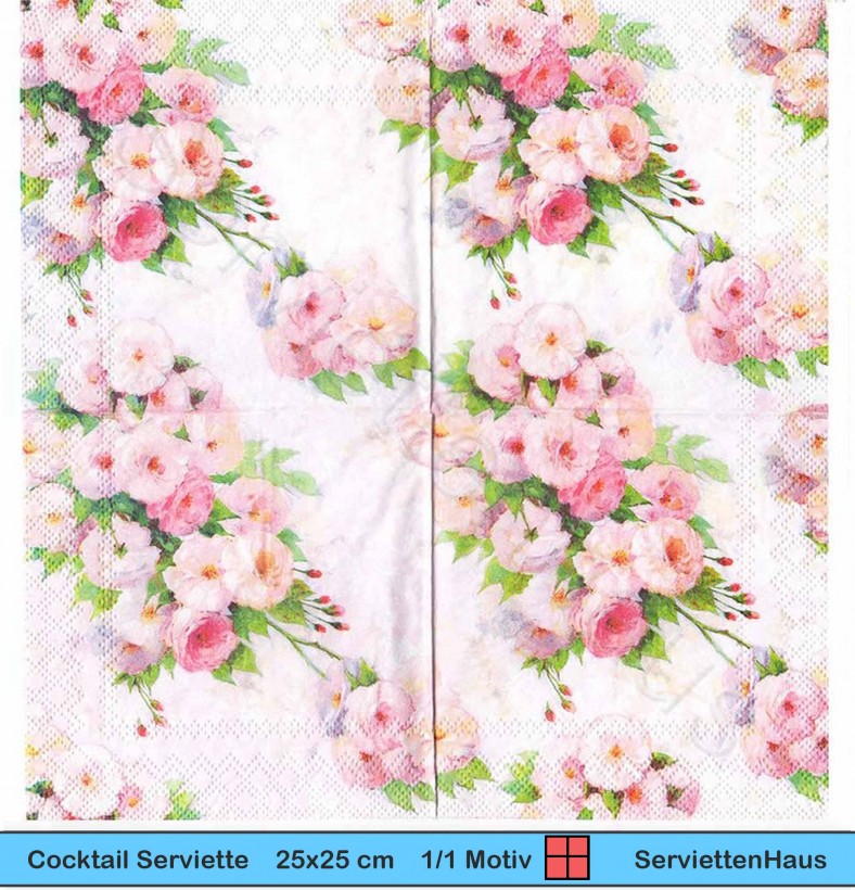 Kleine Rosen auf rosa - 1 Cocktail Serviette halbes Motiv